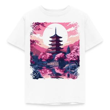 Arbre Sakura en fleurs de cerisier dans un temple Vaporwave - T-shirt Enfant - blanc - Devant - AI Model Kid Male (0cm)