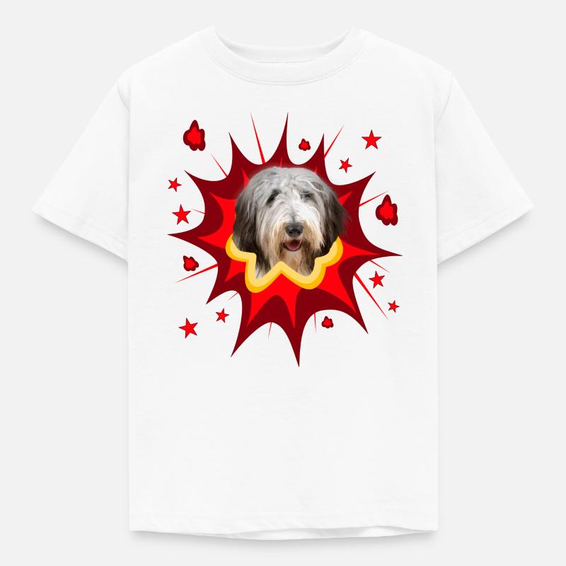 Comic Hund Design - Pow - Bearded Collie - Kinder T-Shirt - Weiß