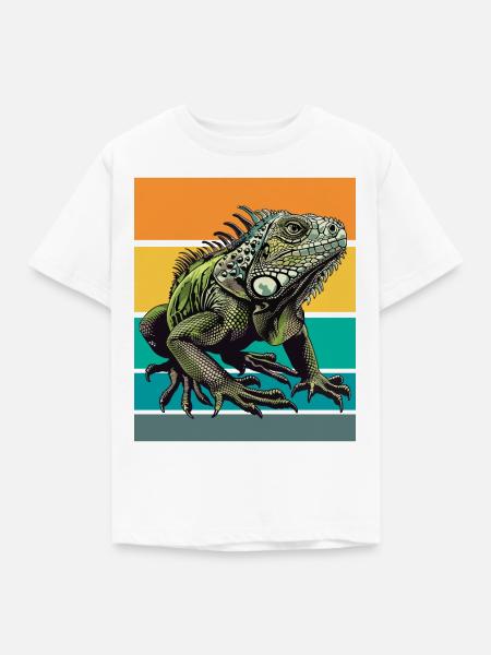 Retro Leguan - Kinder T-Shirt - Weiß