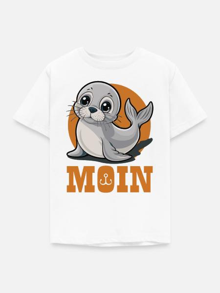Junge Robbe mit „Moin“ - Kinder T-Shirt - Weiß