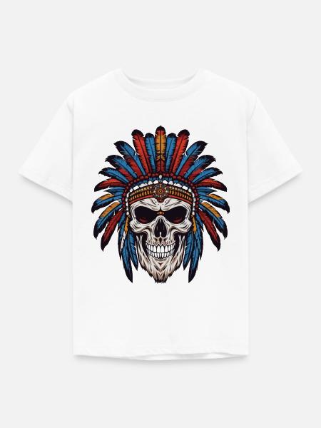 Apache Indianer Häuptling Totenkopf - Kinder T-Shirt - Weiß
