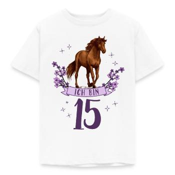 Geburtstag 15 Mädchen Pferd Reiten Stall Fünfzehn - Kinder T-Shirt - Weiß - Vorne - AI Model Kid Male (0cm)