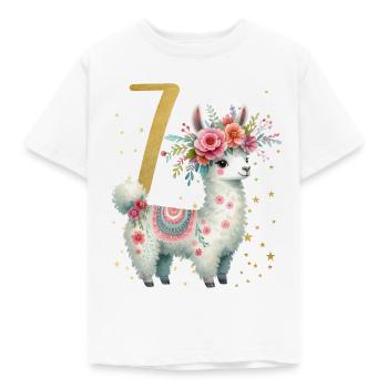 Geburtstag 7 Mädchen Alpaca LLama Lama Party 7 Jah - Kinder T-Shirt - Weiß - Vorne - AI Model Kid Male (0cm)