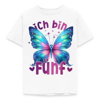 Geburtstag 5 Mädchen Schmetterling Fünfter 5 Jahre - Kinder T-Shirt - Weiß - Vorne - AI Model Kid Male (0cm)