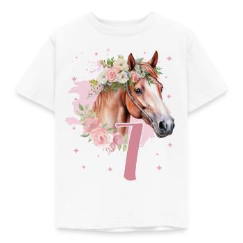Geburtstag 7 Mädchen Pferd Reiten Stall Party 7 Ja - Kinder T-Shirt - Weiß - Vorne - AI Model Kid Male (0cm)