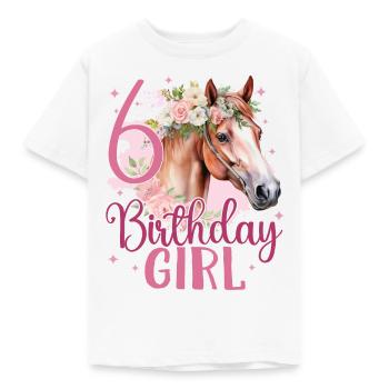Geburtstag 6 Mädchen Pferd Reiten Stall Party 6 Ja - Kinder T-Shirt - Weiß - Vorne - AI Model Kid Male (0cm)