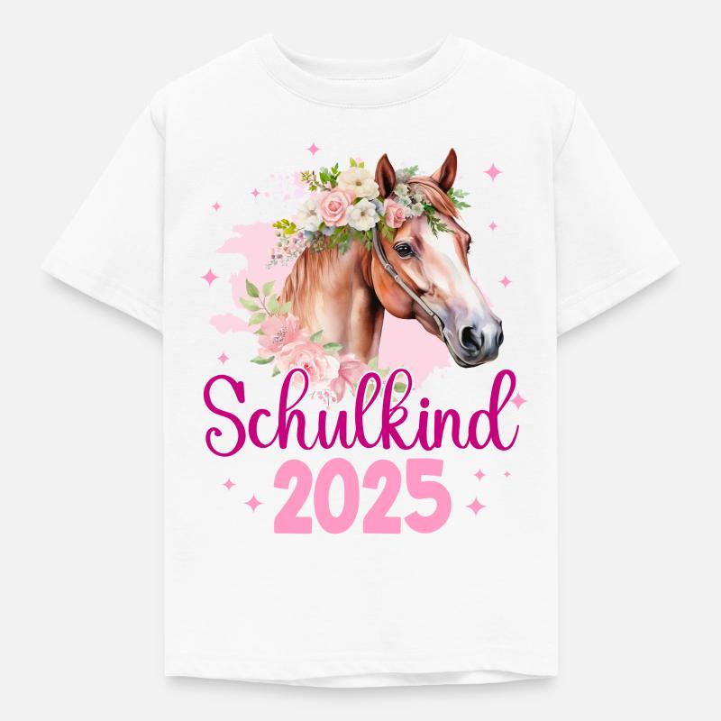Schulkind 2025 Regenbogen Mädchen Einschulung 2025 - Kinder T-Shirt - Weiß