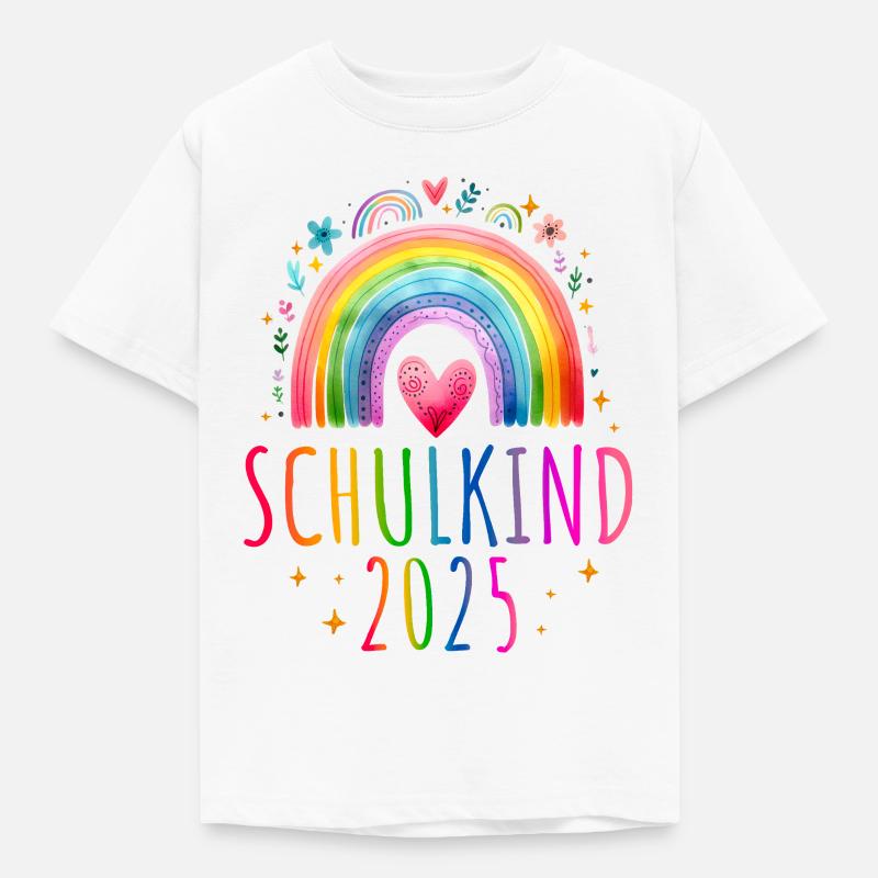 Schulkind 2025 Regenbogen Mädchen Einschulung 2025 - Kinder T-Shirt - Weiß