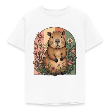 Capybara Cottagecore Blumen Romantisch Mädchen - Kinder T-Shirt - Weiß - Vorne - AI Model Kid Male (0cm)