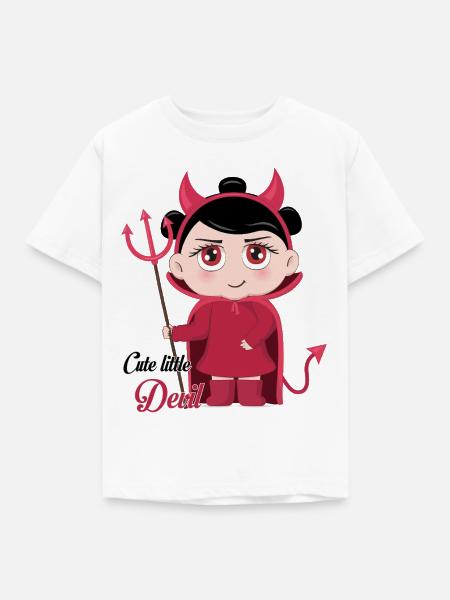 Süßes kleines Teufel-Chibi-Mädchen mit Mistgabel-Graphi - Kinder T-Shirt - Weiß