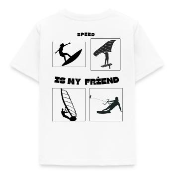Geschwindigkeit ist mein freund - Kinder T-Shirt - Weiß - Hinten - AI Model Kid Male (0cm)