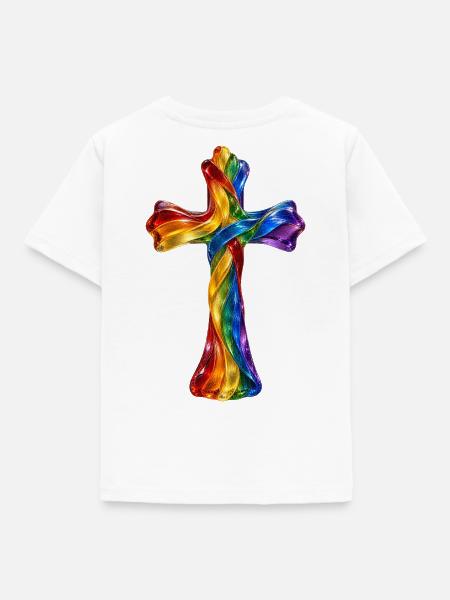 Regenbogenkreuz Glasoptik - Kinder T-Shirt - Weiß