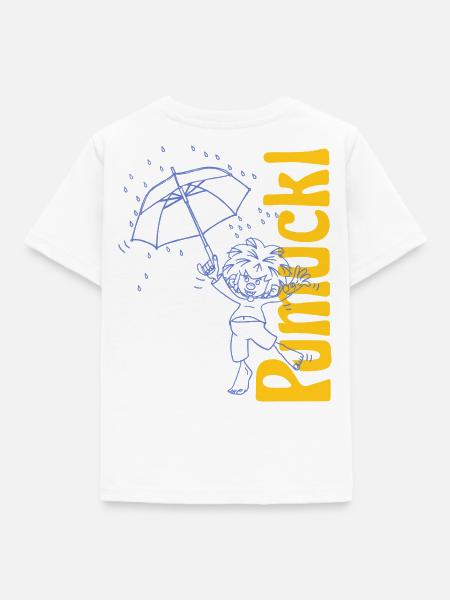 Pumuckl Mit Regenschirm Und Schriftzug - Kinder T-Shirt - Weiß