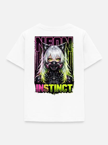 Neon Instinct Cyberpunk Katzenmädchen Style - Kinder T-Shirt - Weiß