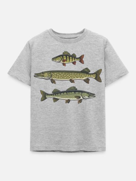 Barsch Hecht Zander Angeln Fischen - Kinder T-Shirt - Grau meliert