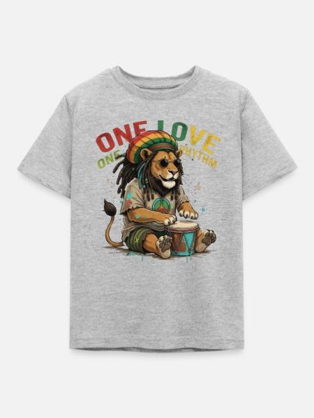 Reggae Löwe One Love Rhythm Trommel - Kinder T-Shirt - Grau meliert