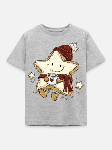 Lustiger Winterstern mit Kaffee Plätzchen Keks  - Kinder T-Shirt - Grau meliert