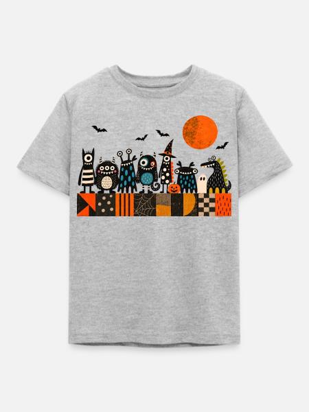 Halloween Monsterparade | Lustige Gruselmonster - Kinder T-Shirt - Grau meliert