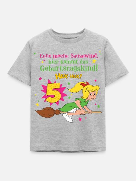 Bibi Blocksberg Geburtstagsdesign 5 Jahre - Kinder T-Shirt - Grau meliert