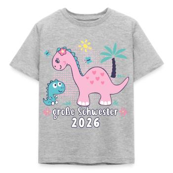 Große Schwester 2026 Dinos Mädchen Geschenkidee - Kinder T-Shirt - Grau meliert - Vorne - AI Model Kid Male (0cm)