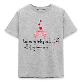 L’étreinte des tourtereaux - 'Aujourd’hui et demain' Romantique - T-shirt Enfant - gris chiné - Devant - AI Model Kid Male (0cm)