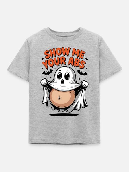 Show me your ABS - Halloween Geist entblößt Bauch - Kinder T-Shirt - Grau meliert