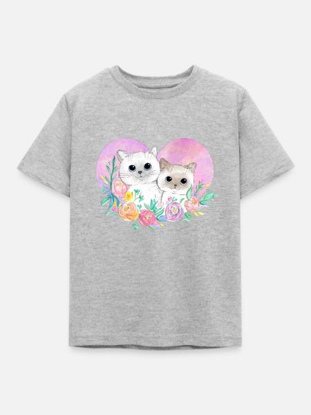 Katzenliebe - Kinder T-Shirt - Grau meliert