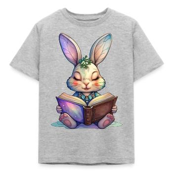 Rabbit with book - Kids' T-Shirt - heather grey - Front - AI Model Kid Male (0cm)