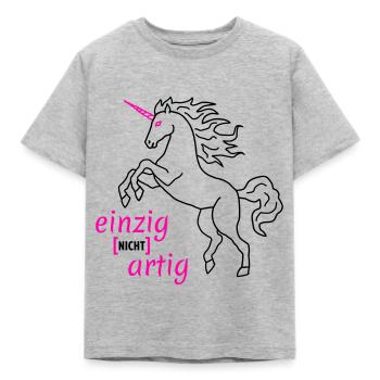 Einhorn einzigartig Flock - Kinder T-Shirt - Grau meliert - Vorne - AI Model Kid Male (0cm)