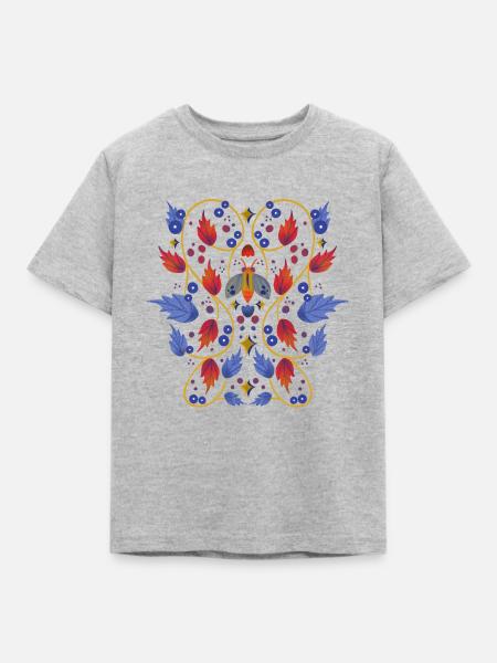 Blumen mit Motte - Kinder T-Shirt - Grau meliert