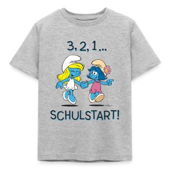 Schlümpfe Design 3,2,1… Schulstart - Kinder T-Shirt - Grau meliert - Vorne - AI Model Kid Male (0cm)