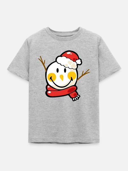 Smiley Christmas Snowman - Kinder T-Shirt - Grau meliert