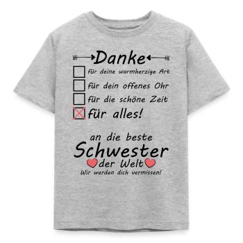 Schwester zieht aus Auszug Danke zum Abschied - Kinder T-Shirt - Grau meliert - Vorne - AI Model Kid Male (0cm)