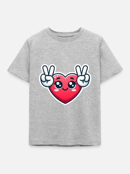 Herz mit Paece - Kinder T-Shirt - Grau meliert