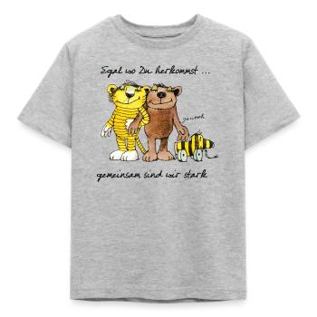 Janosch Bär Tigerente Tiger Gemeinsam Stark - Kinder T-Shirt - Grau meliert - Vorne - AI Model Kid Male (0cm)