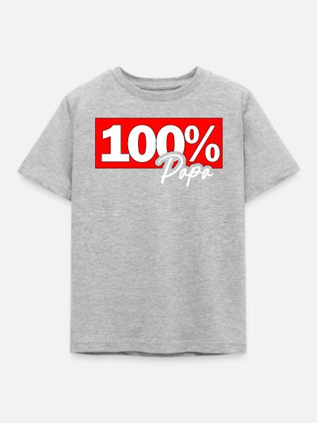 100% Papa Typo Grafik - Kinder T-Shirt - Grau meliert
