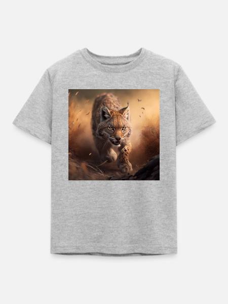 Rennender Luchs - Kinder T-Shirt - Grau meliert