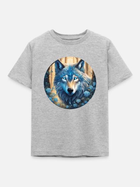 Ein mystischer Wolfskopf - Kinder T-Shirt - Grau meliert