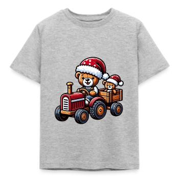 Teddy as Santa Claus with tractor - Kids' T-Shirt - heather grey - Front - AI Model Kid Male (0cm)