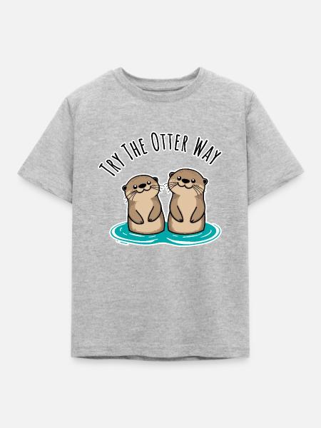 Try The Otter Way - Lustige Otter Kumpels am See - Kinder T-Shirt - Grau meliert