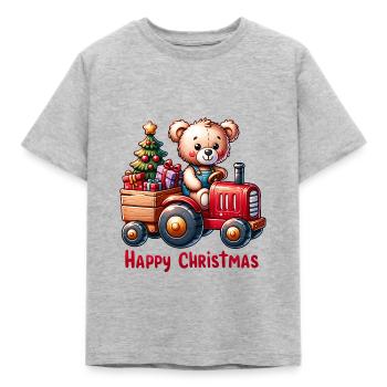 Teddy as Santa Claus with tractor - Kids' T-Shirt - heather grey - Front - AI Model Kid Male (0cm)