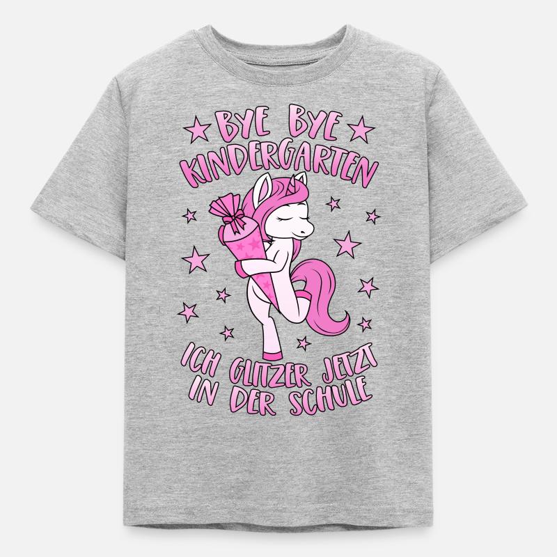 Einhorn Bye Bye Kindergarten Glitzer Schule Rosa - Kinder T-Shirt - Grau meliert
