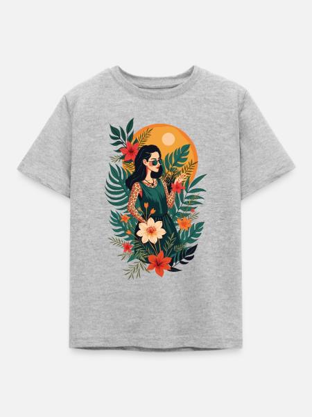 Frau in den Tropen - Kinder T-Shirt - Grau meliert