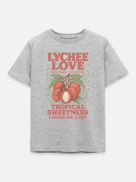 Litschi Tropische Frucht Retro - Kinder T-Shirt - Grau meliert