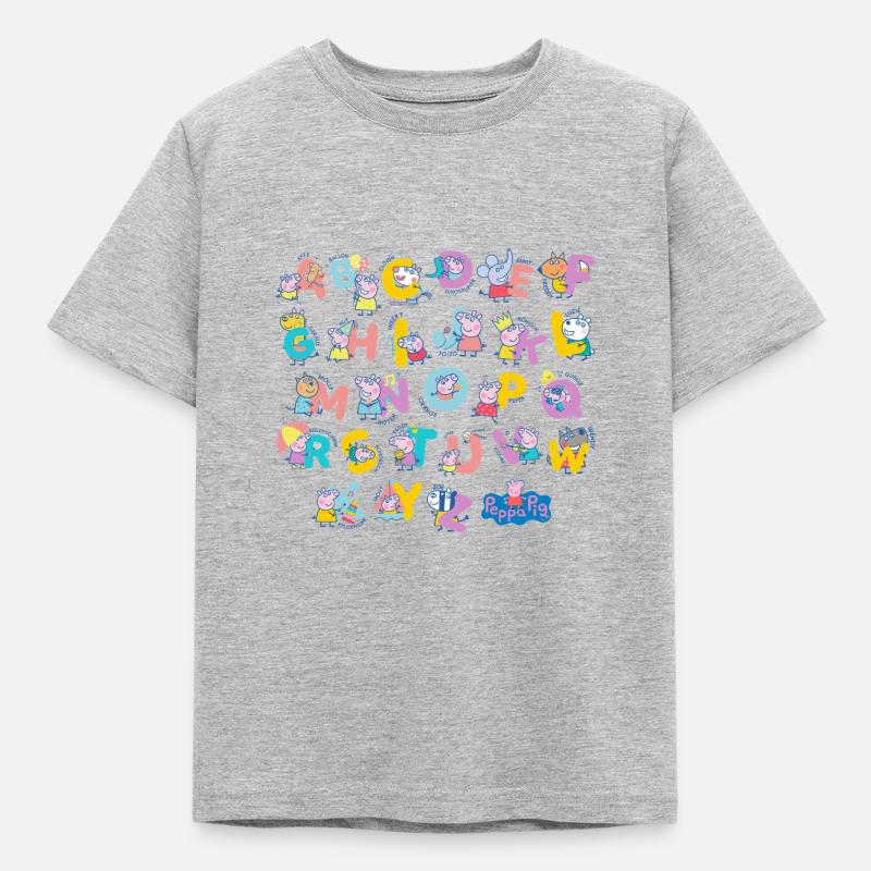 Peppa Pig Design Alphabet Mit Peppa - Kinder T-Shirt - Grau meliert