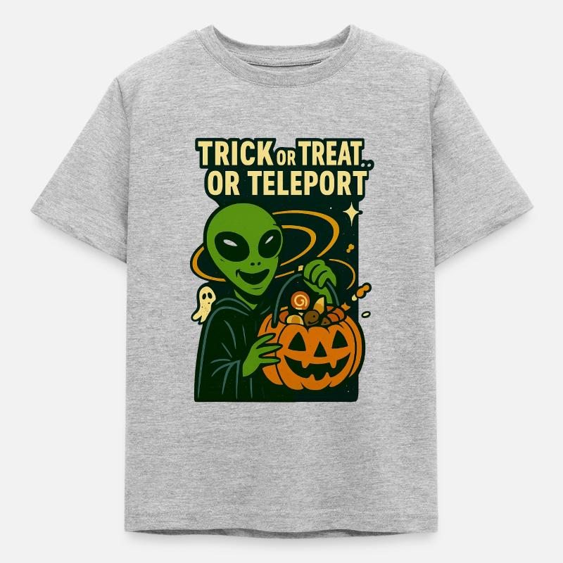 Alien Halloween T-Shirt – Süßes oder Saures... oder... - Kinder T-Shirt - Grau meliert