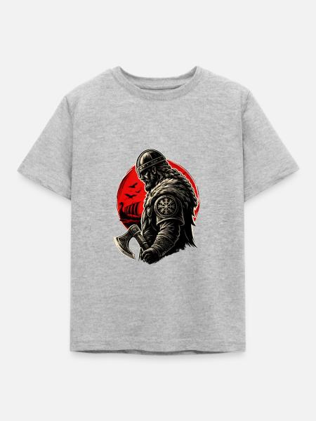 Wikingerkriegsherr am Roten Horizont - Kinder T-Shirt - Grau meliert