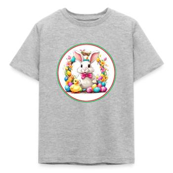 Lapin de Pâques mignon dans un panier de Pâques avec un petit poussin - T-shirt Enfant - gris chiné - Devant - AI Model Kid Male (0cm)