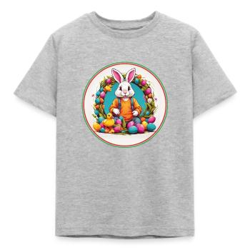 Lapin de Pâques mignon dans un panier de Pâques avec un petit poussin - T-shirt Enfant - gris chiné - Devant - AI Model Kid Male (0cm)