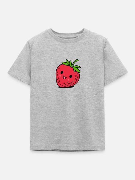 Rote Erdbeere mit Gesicht - Kinder T-Shirt - Grau meliert
